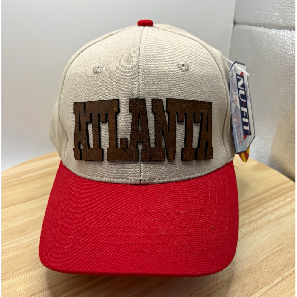 Ridicurl Bill ATLANTA Patch Beige Red Colorblock Baseball Cap NU-FIT Stretch Hat